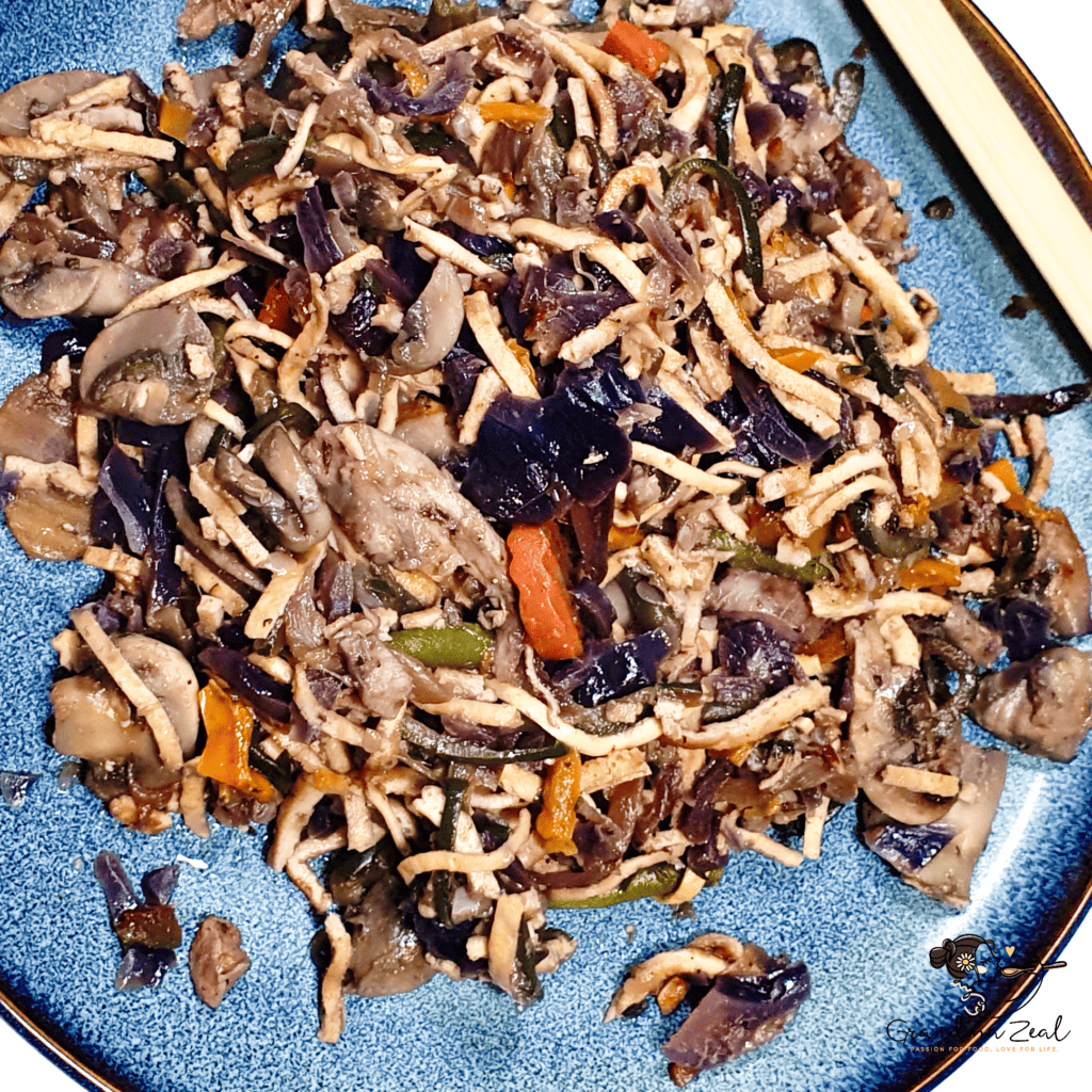 Close-up of Low-carb red cabbage stir-fry ready to serve