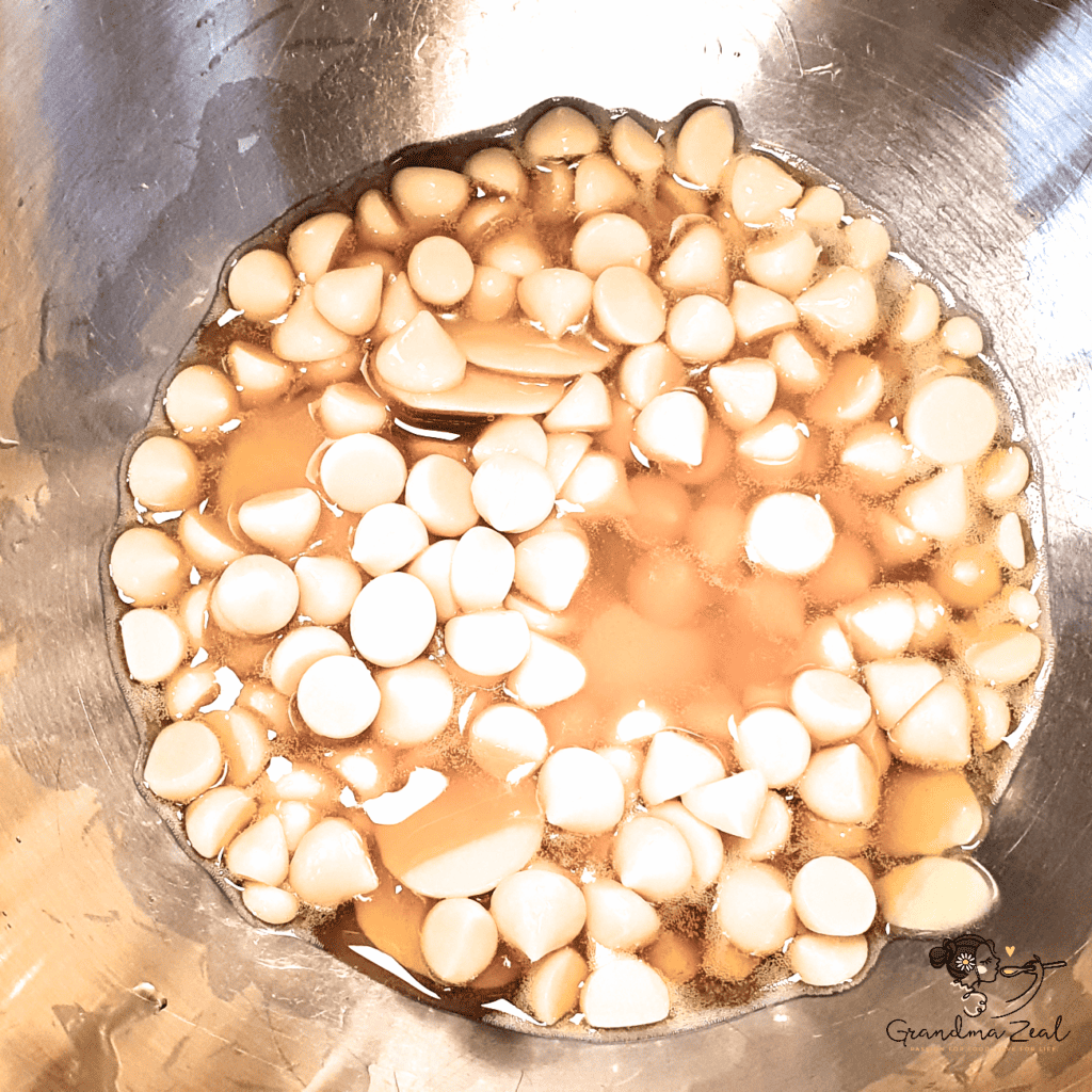 Melting cacao butter in a double boiler with boiling water underneath