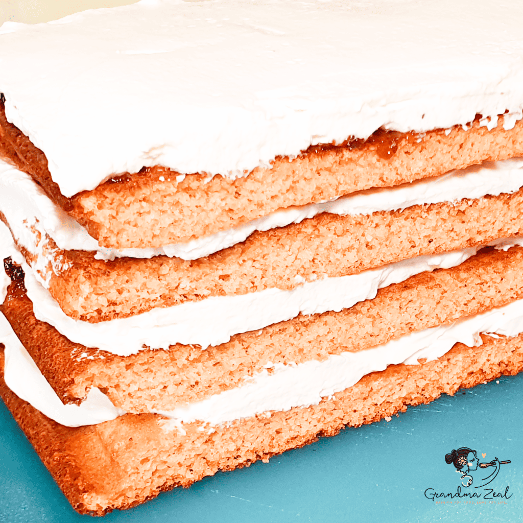Four-layer low-carb honey cake with frosting between layers and on top