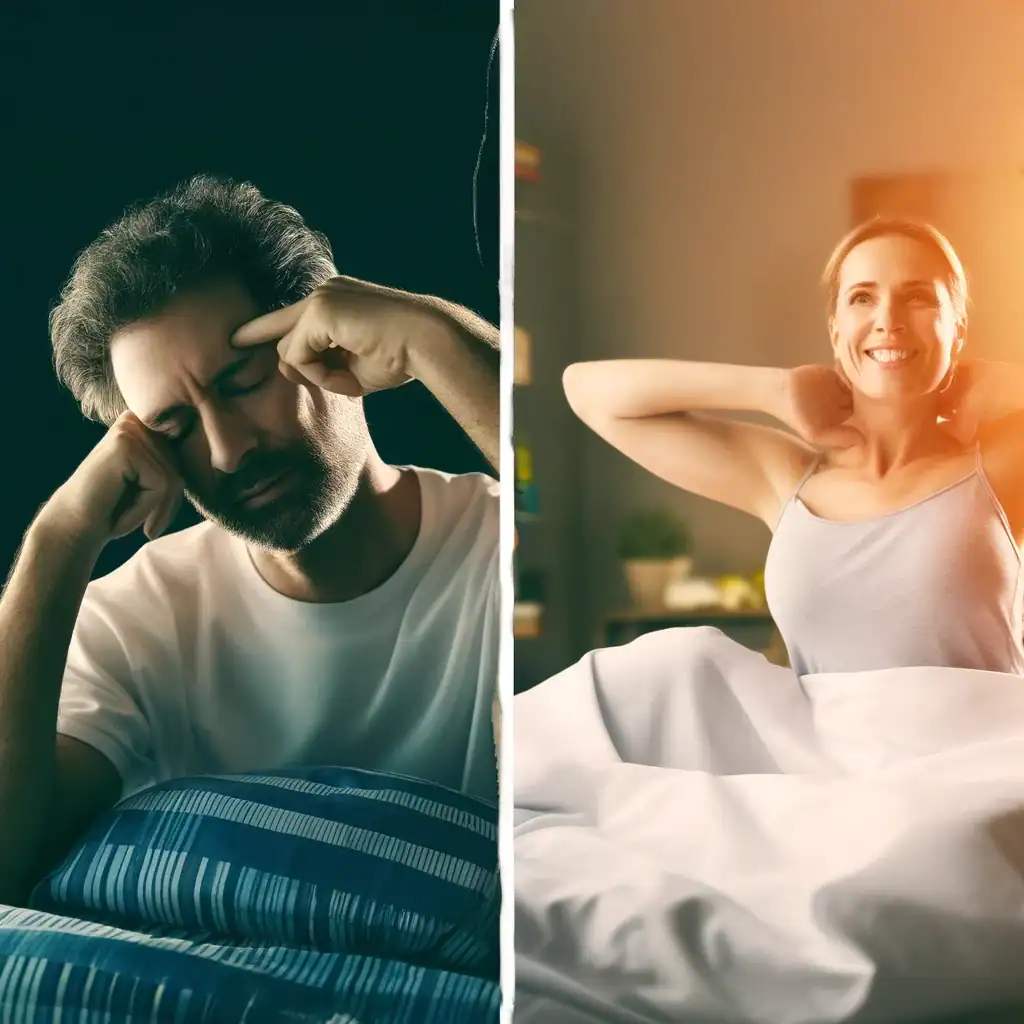 Before and after the 3-Min Morning Fix: from sluggish to energised.